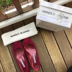 Red Suede Manolo Blahnik flats. Great condition